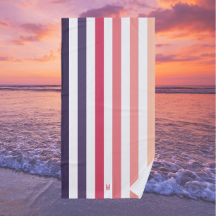Serviette De Plage Ombre Beach Sunset Stripe & Monogramme personnalis