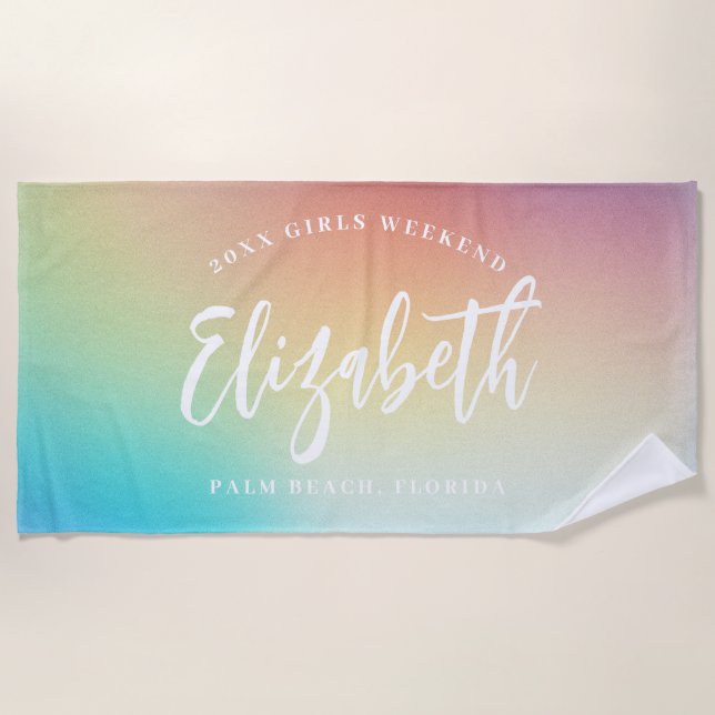 Serviette De Plage Ombre Rainbow Girls Weekend Nom personnalisé (Devant)