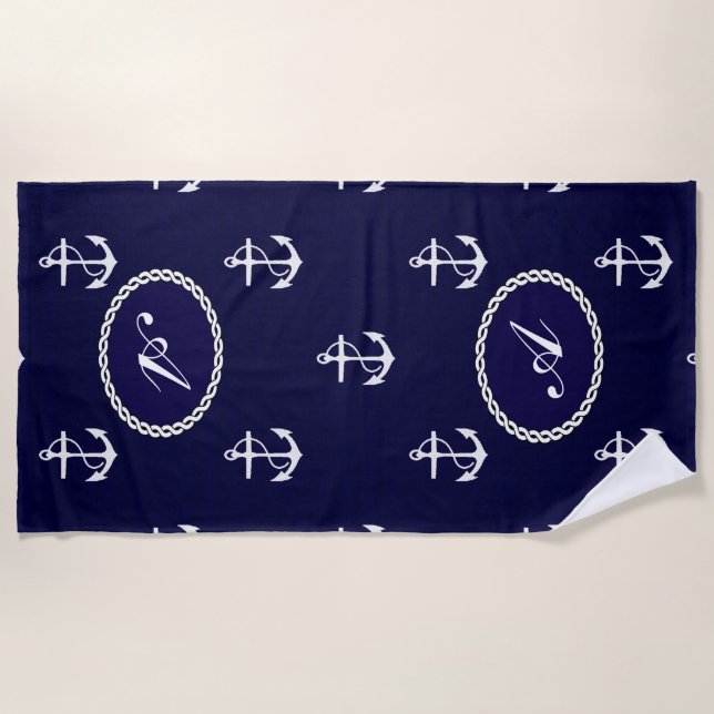 Serviette De Plage Opus Posh Ancre Nautique Personnalisé (Devant)