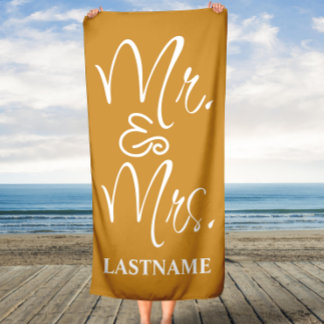 Serviette De Plage Or et blanc M. et Mme Custom