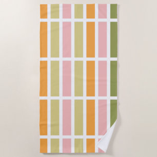 Serviette De Plage Or rose orange et rayures vertes