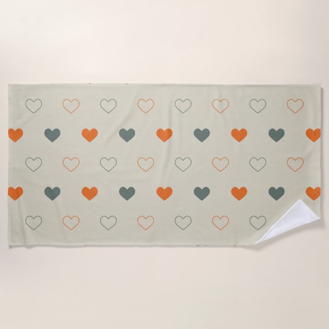 Serviette De Plage Orange and Green Heart Grid Pattern (Devant)