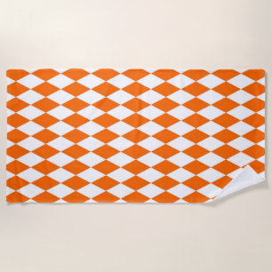 Serviette De Plage Orange blanc Arlequin Diamants Checkers Design