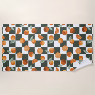 Serviette De Plage Orange Bliss Dark Turquoise Checkers