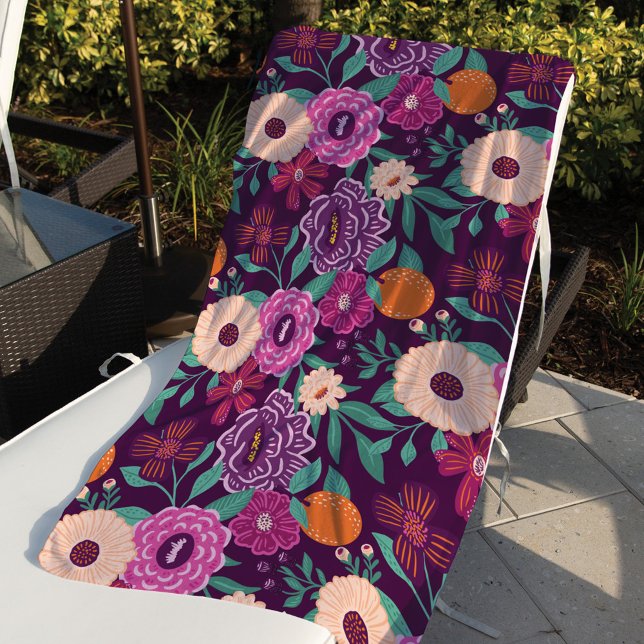 Serviette De Plage Orange & Fleur Florale Violet & Motif rose (Créateur téléchargé)