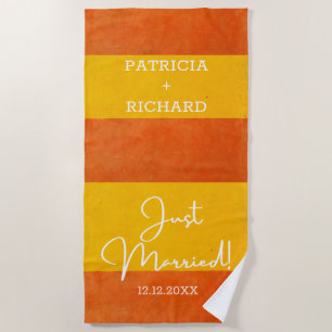 Serviette De Plage Orange Jaune Personnalisé Strié Juste Marié