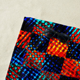 Serviette De Plage Orange plaid presque rouge, bleu et faux sale