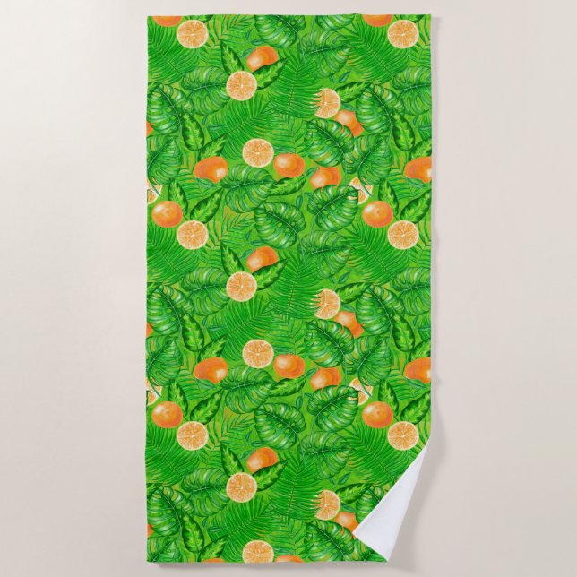 Serviette De Plage Oranges et feuilles tropicaux (Devant)