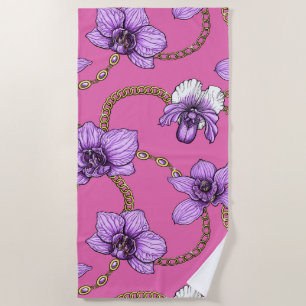 Serviette De Plage Orchidées et chaînes, violet et rose
