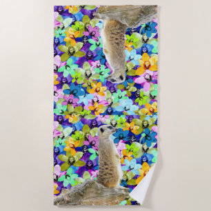 Serviette De Plage Orchidées Meerkat Et Aquarelles,