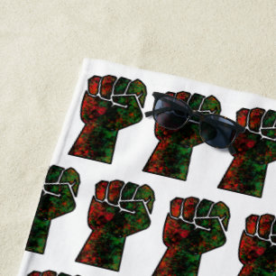 Serviette De Plage orgueil noir poing vert rouge pan drapeau africain