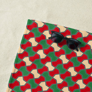 Serviette De Plage Oriental Rouge Vert Beige Bow Cravate Motif géomét