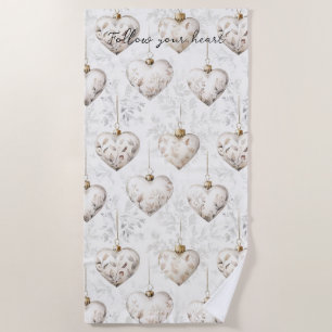 Serviette De Plage Ornements coeurs gris crème Chic