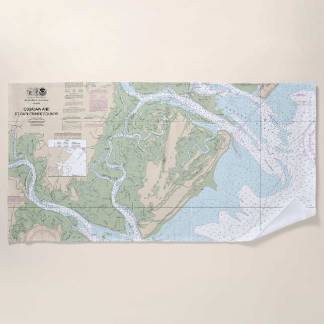 Serviette De Plage Ossabaw et St Catherines Sons Carte Nautique (Devant)