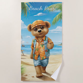Serviette De Plage Ours de plage avec lunettes de soleil