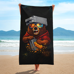 Serviette De Plage Ours Rétro Avec Chapeau Râpe À Fromage Et Lunettes