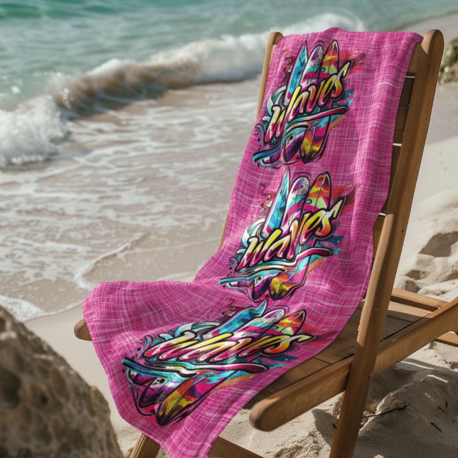 Serviette De Plage Paddle boards et Waves Hot Pink (Créateur téléchargé)