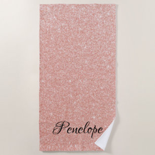 Serviette De Plage Pailleté Rose Gold Féminin Étincelle Nom