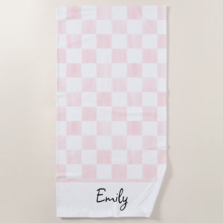 Serviette De Plage Painted Pink Checkerboard Pattern Personalized