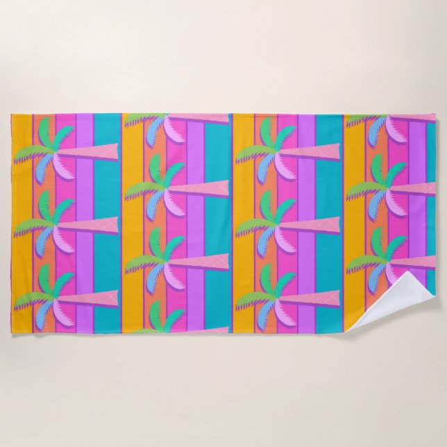 Serviette De Plage Palm Springs Gras Coucher de soleil rayures Palm T (Devant)