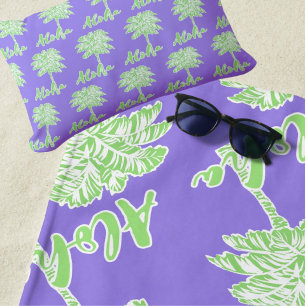 Serviette De Plage Palme blanc violet vert Aloha Tropical