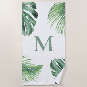 Serviette De Plage Palmier tropical Monogramme de verdure