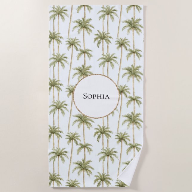 Serviette De Plage Palmiers blancs verts tropicaux (Devant)