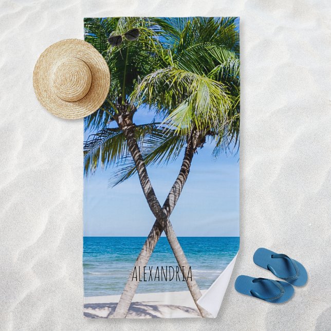 Serviette De Plage Palmiers de plage tropicaux do-it-yourself photo p (Tropical Beach Palm Trees DIY Personalized Photo Beach Towel)