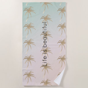Serviette De Plage Palmiers d'or tropicaux Mint Cream Ombre         