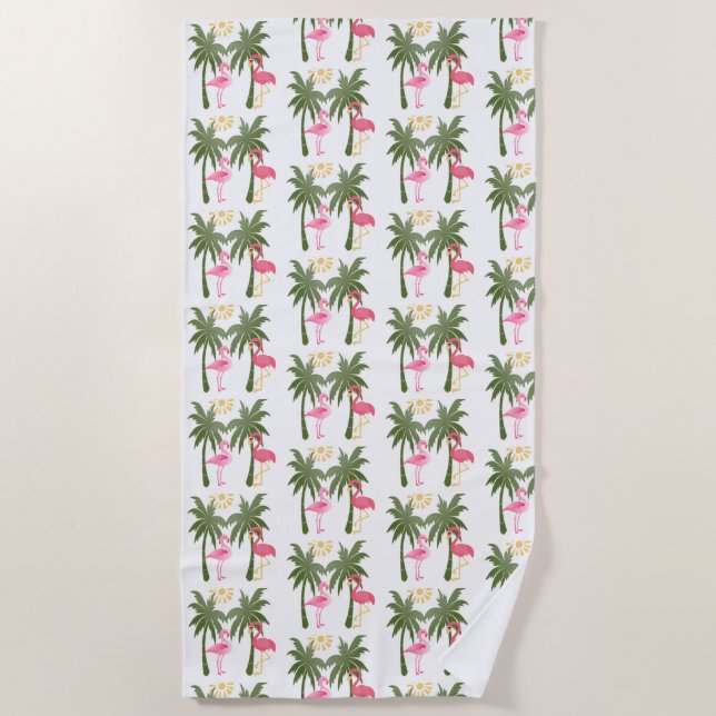 Serviette De Plage Palmiers et Flamants roses roses (Devant)
