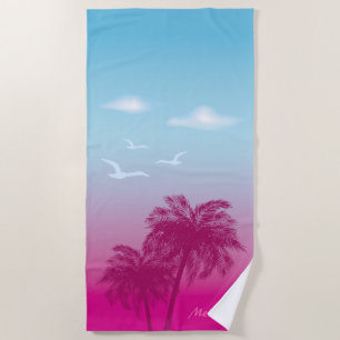 Serviette De Plage Palmiers roses Tropical Coucher de soleil estival