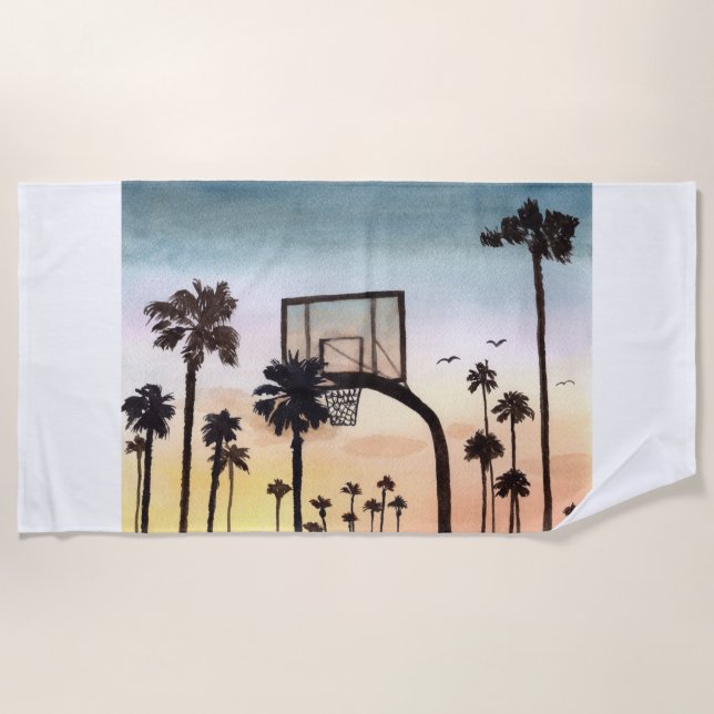 Serviette De Plage Palmiers tropicaux avec hoop de basket-ball (Devant)