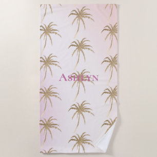 Serviette De Plage Palmiers tropicaux en or rose vif
