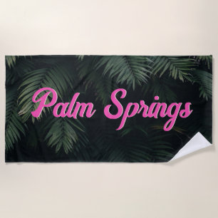 Serviette De Plage Palmiers Tropicaux Neon Nom de ville Bachelorette