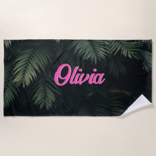 Serviette De Plage Palmiers Tropicaux Neon Nom personnalisé Bachelore