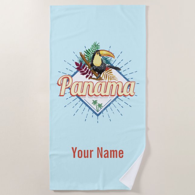 Serviette De Plage Panama City Toucan Rétro Palm Trees Vintage (Devant)