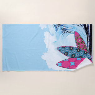 Serviette De Plage Panneaux de surf et vagues