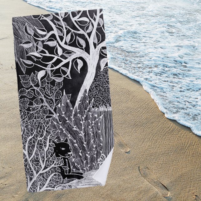Serviette De Plage Panthère noire dans la jungle - dessin au crayon (Créateur téléchargé)