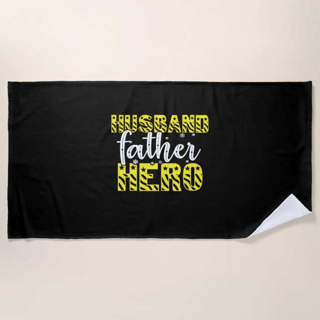 Serviette De Plage Papa Cadeau Mari Père Héros (Devant)