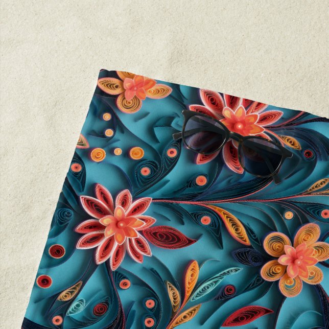 Serviette De Plage Papier floral motif Beach Towel (En situation)
