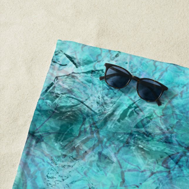 Serviette De Plage Papier néon bleu effilé (En situation)