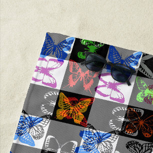 Serviette De Plage Papier peint à carreaux tartan à motif papillon co