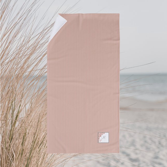 Serviette De Plage Papillon en terre cuite Dusty Peach Stripe Monogra (Créateur téléchargé)
