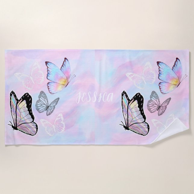 Serviette De Plage Papillon Pastel Dreamy Personnalisé (Devant)