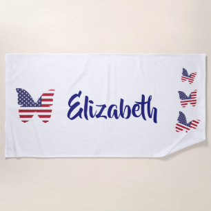 Serviette De Plage Papillon patriotique américain Drapeau américain P