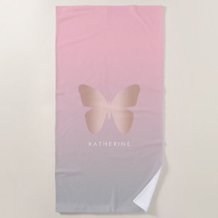 Serviette De Plage Papillon rose à la mode moderne élégant d'or