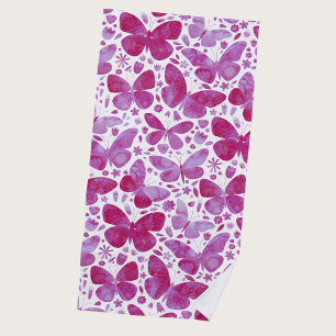 Serviette De Plage Papillons Aquarelle Rose Magenta