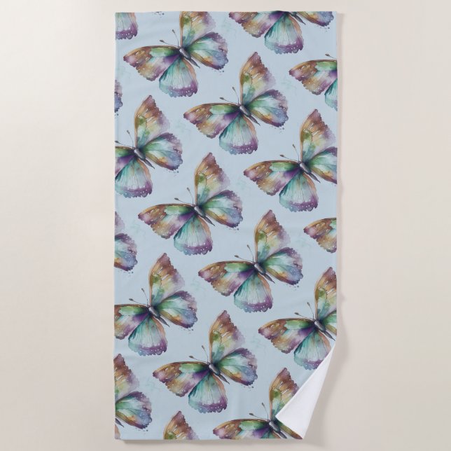 Serviette De Plage Papillons bleu violet Aqua (Devant)