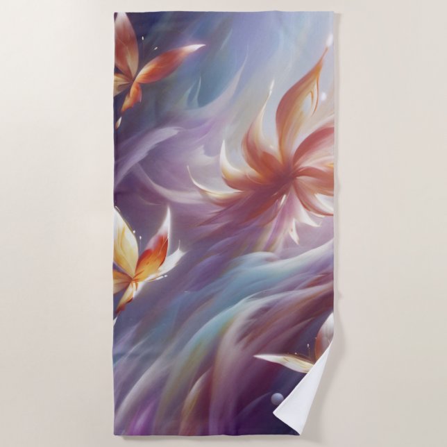 Serviette De Plage Papillons stylisés et fleurs (Devant)