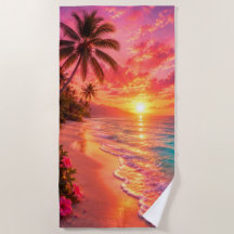 Serviette de plage Paradis Coucher de soleil rose